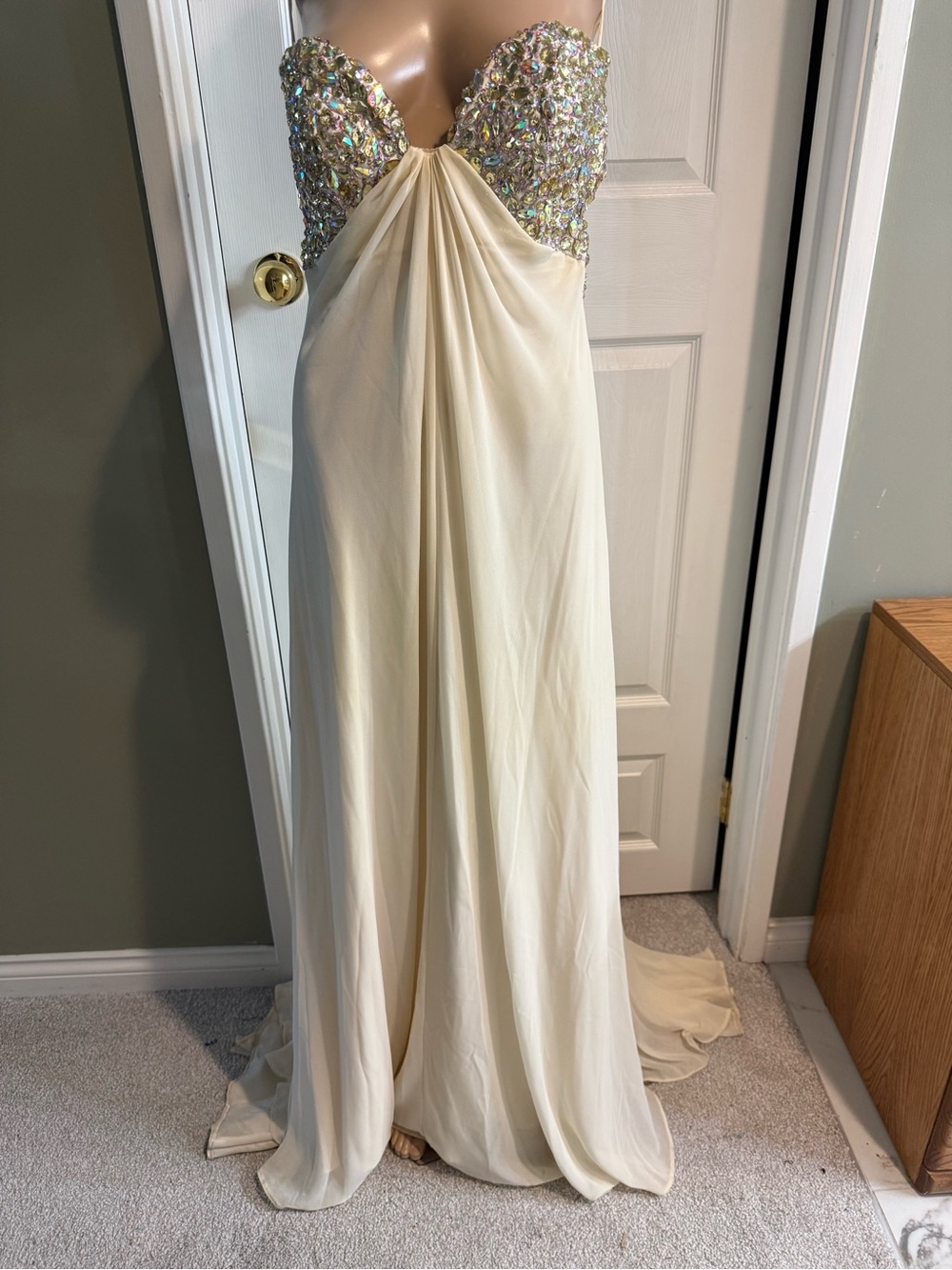 Strapless Ivory Maxi Dress with Crystal Embellished Bust